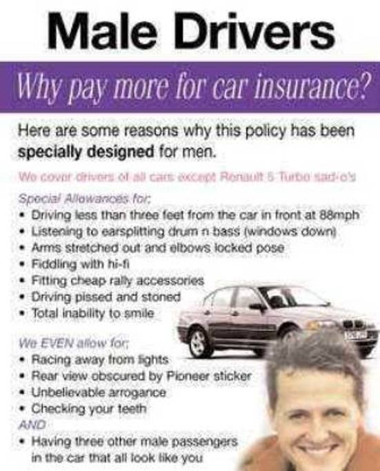Insurance Humor â€“ car insurance designed for men
